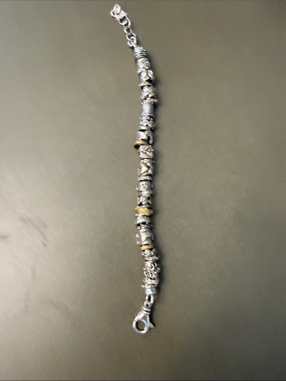 Sterling Tone Beaded Charm Bracelet- 925 Silver and Copper Accents. Handmade - Picture 3 of 3